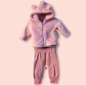 0-3 months pink bear sweatpants & zipper hoodie set